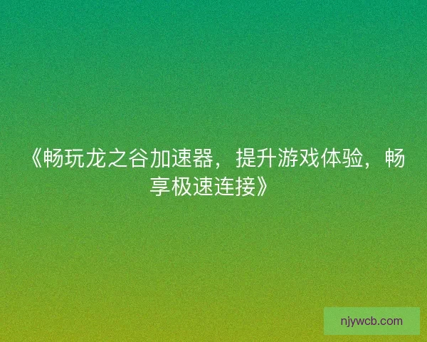 《畅玩龙之谷加速器，提升游戏体验，畅享极速连接》